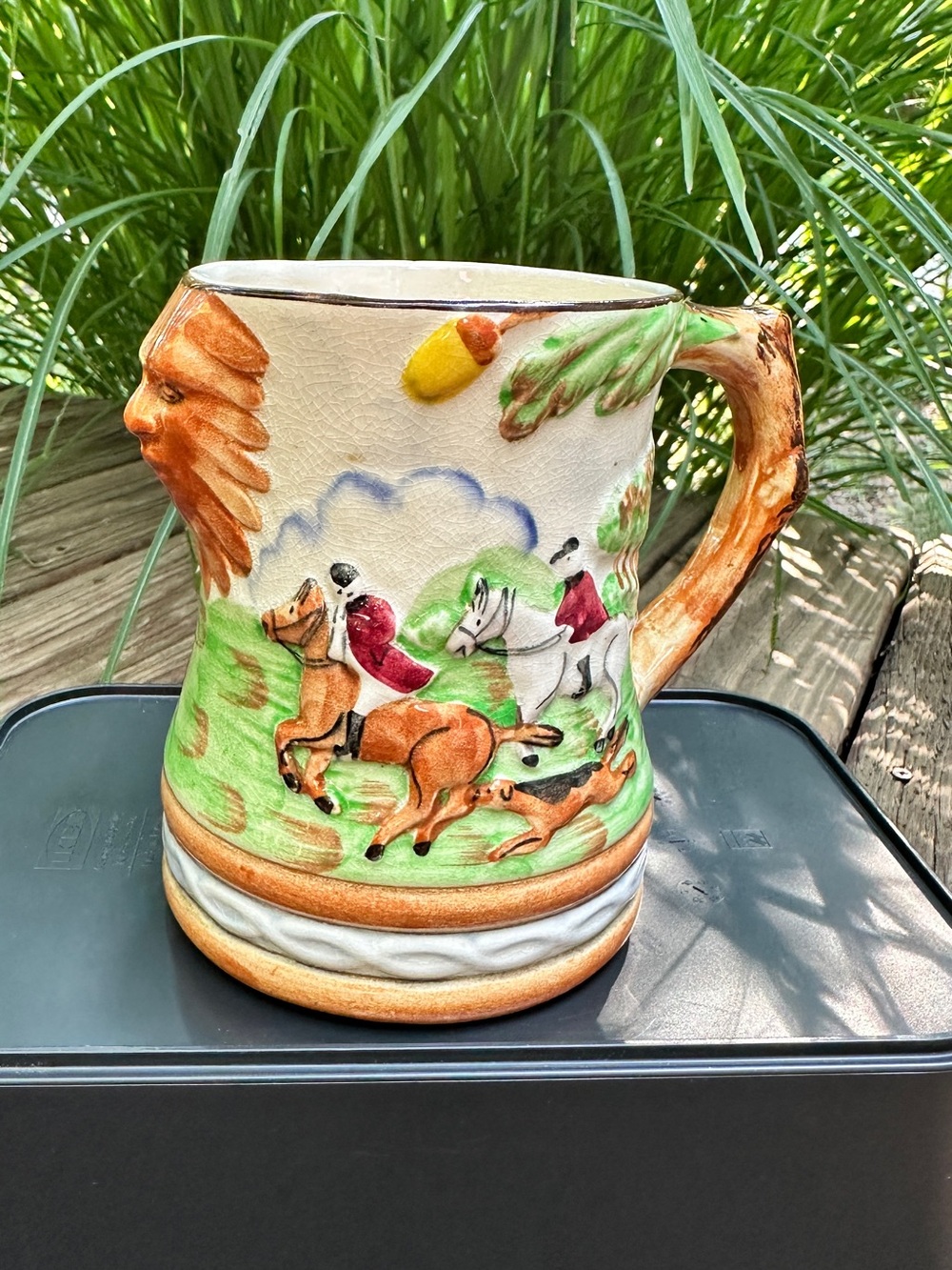 Vintage Lawleys Cheerio! Hand-Painted Ceramic English Hunting Scene Tankard Mug